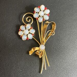 CORO Sterling Moonglow Brooch Silver Vermeil Bouquet Ribbon Large Pin Jewelry